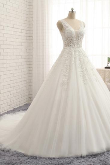 Bradyonlinewholesale Gorgeous Straps Sleeveless White Wedding Dresses With Appliques A-line Tulle Ruffles Bridal Gowns Online_3