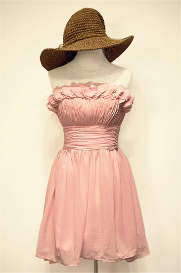 Cute Pink Strapless Mini Ruffle  Homecoming Dress A-line  Zipper Applique Short Popular Cocktail Gowns_1