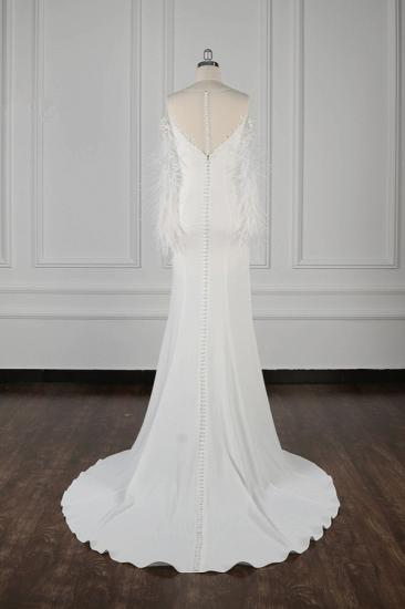 Bradyonlinewholesale Chic Jewel Sleeveless White Chiffon Wedding Dress Mermaid Appliques Bridal Gowns with Fur Onsale_2