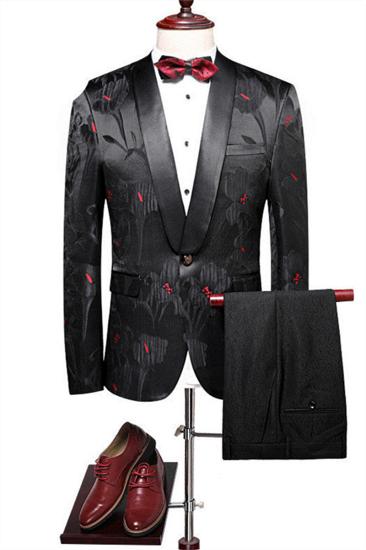 New Arrival Black Prom Mens Suit Online | 2 Piece Jacquard Point Collar Tuxedo
