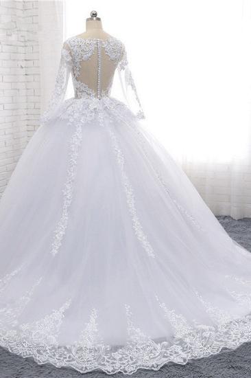 Bradyonlinewholesale Stylish Long Sleeves Tulle Lace Wedding Dress Ball Gown V-Neck Sequins Appliques Bridal Gowns On Sale_4