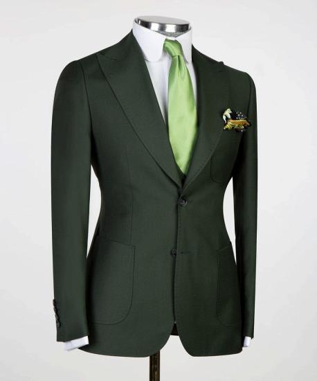 Chic dark green pointed lapel three-piece business men's suit_4