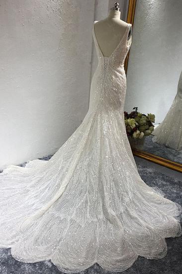 Bradyonlinewholesale Sexy Deep-V-Neck Sleeveless Wedding Dress Sparkly Sequins Mermaid Long Bridal Gowns On Sale_4