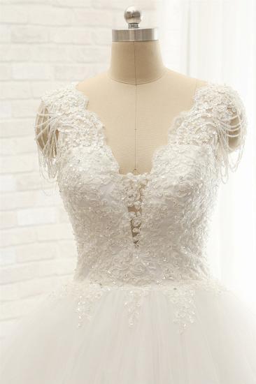 Bradyonlinewholesale Glamorous V neck Straps White Wedding Dresses With Appliques A line Sleeveless Tulle Bridal Gowns Online_3