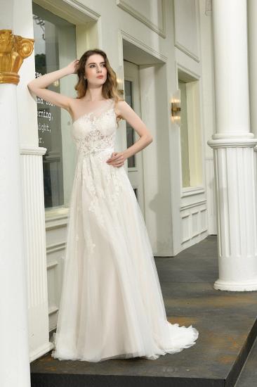 Summer A-Line One Shoulder Tulle Lace Ivory Wedding Dress Online_3