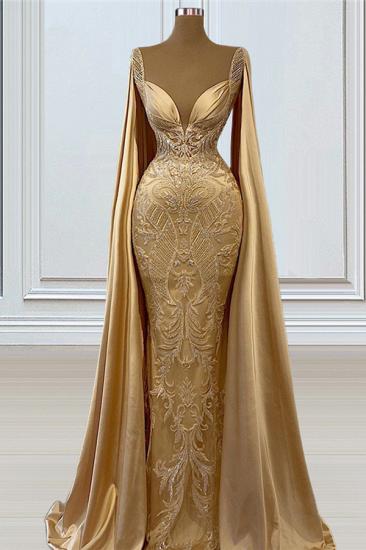 Gold Mermaid Luxe Evening Gown | Sleeved Ball Gown_1