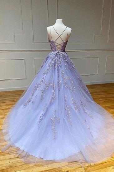 Spaghetti Straps Floral Lace Aline Evening Gown Sleeveless Prom Dress_6