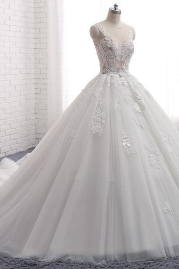 Bradyonlinewholesale Elegant Straps Sleeveless White Wedding Dresses With Appliques A line Tulle Bridal Gowns On Sale_3