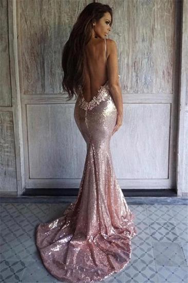 Sexy Pink Sequined Mermaid Evening Dresses | Backless Spaghetti Straps Party Dress_2