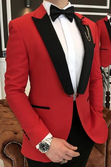 Joyce Regular Red One Button Black Point Lapel Mens Formal Suit_1