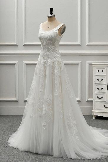 Bradyonlinewholesale Chic Straps Jewel Tulle Lace Wedding Dress Sleeveless Appliques White Bridal Gowns On Sale_3