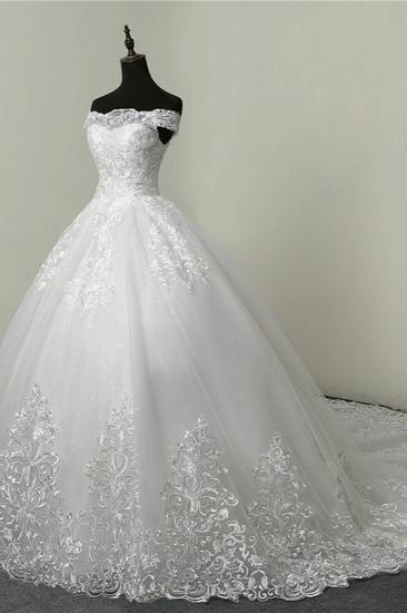Bradyonlinewholesale Ball Gown White Tulle Sleeveless Wedding Dresses Off-the-Shoulder Lace Appliques Bridal Gowns_4