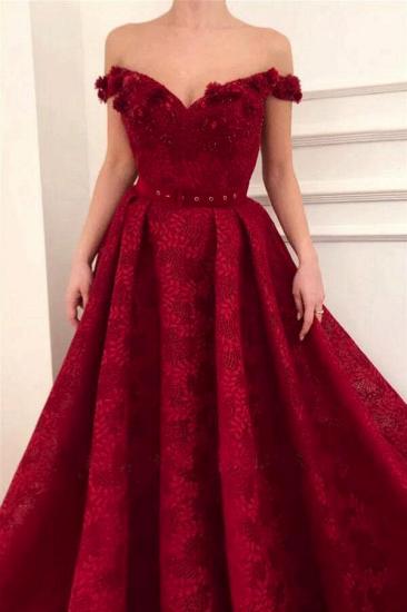 Burgundy Off-the-Shoulder Evening Dress Aline Crystals Floor Length Prom Dress_2