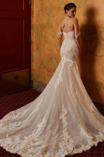 Gorgeous Off Shoulder Floral Lace Wedding Dress in Mermaid Tulle Bridal Dress_2
