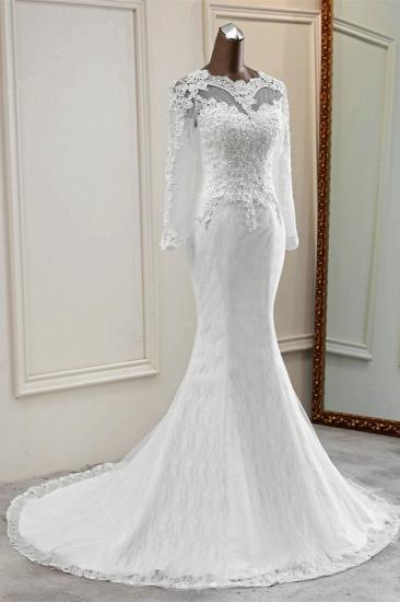 Bradyonlinewholesale Elegant Jewel Long Sleeves White Mermaid Wedding Dresses with Rhinestone Online_4