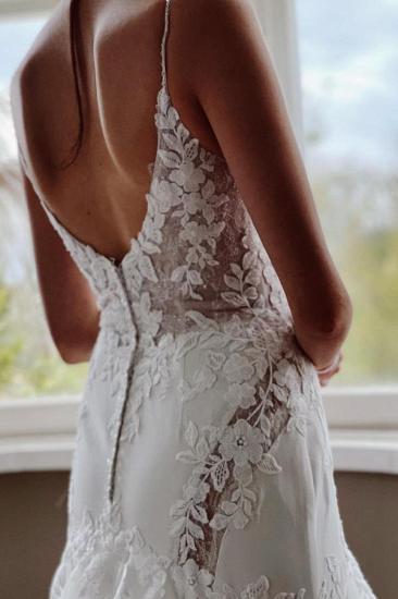 Stylish White Floral Lace Tulle Wedding Dress Spaghetti Straps Appliques Long Bridal Dress_3