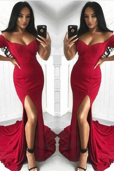 Off The Shoulder Red Evening Dress Cheap | Side Slit Sexy Formal Ball Dress with Long Train_2