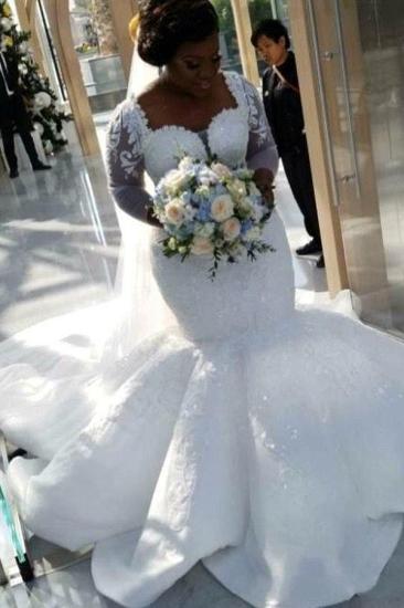 Luxury Mermaid Lace Wedding Dresses | Chapel Train Long Sleeves Appliques Bridal Gowms_2