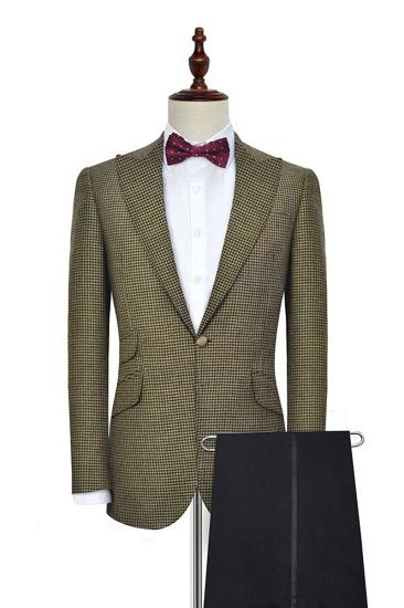 Three Flap Pockets Gold Mens Suit | Formal Point Collar Suit