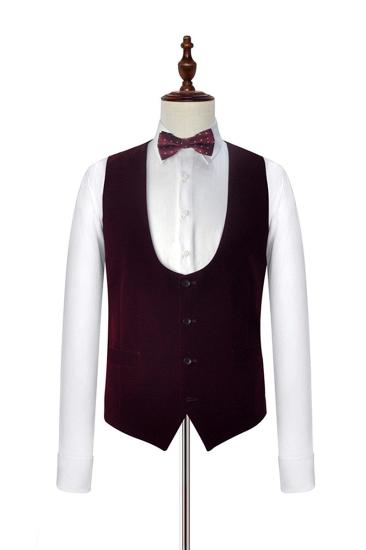 Velvet Shawl Collar White Wedding Tuxedo |  Burgundy Tank Top Three Piece Wedding Dress_4