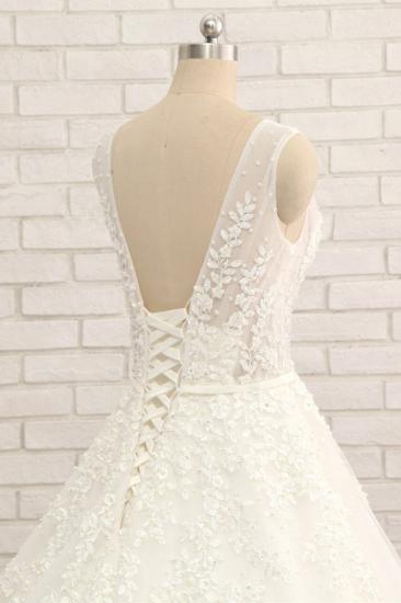 Bradyonlinewholesale Gorgeous Straps Sleeveless White Wedding Dresses With Appliques A-line Tulle Ruffles Bridal Gowns Online_5