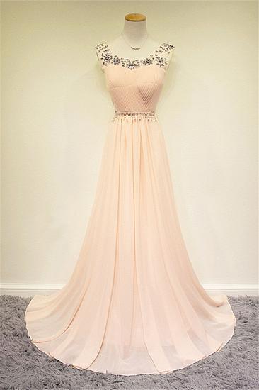 Cute Pink Chiffon Long Prom Dress with Beadings Sweep Train Popular A-line Evening Dress