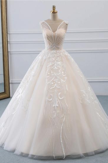 Bradyonlinewholesale Glamorous Sleeveless Jewel Pink Wedding Dresses Tulle Ruffles Bridal Gowns With Appliques Online_7