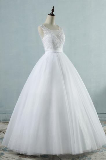 Bradyonlinewholesale Chic Square Neckling Sleeveless Wedding Dresses White Tulle Lace Bridal Gowns On Sale_4