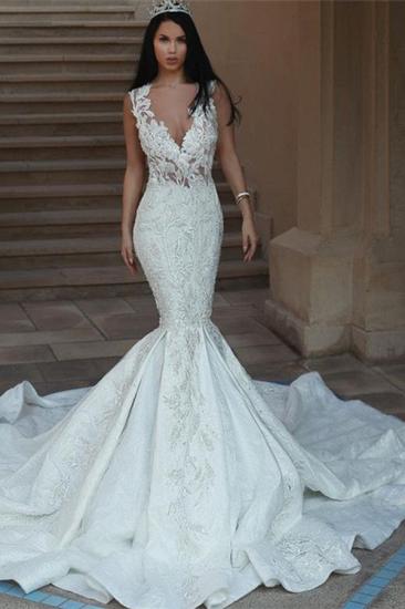 Elegant V-Neck Sleeveless Wedding Dresses | Mermaid Lace Bridal Gowns with Buttons_3