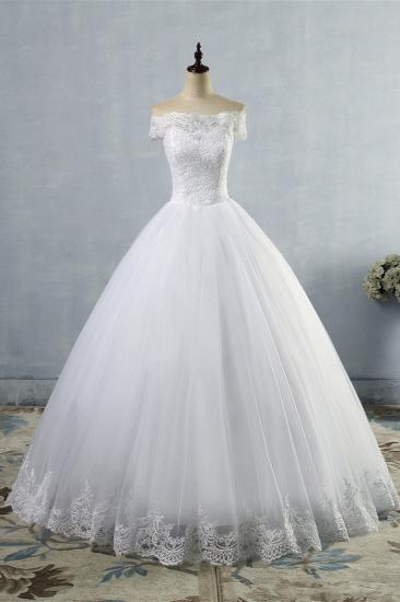 Bradyonlinewholesale Affordable Off-the-Shoulder Lace Tulle Wedding Dress Short Sleeves White Bridal Gowns On Sale