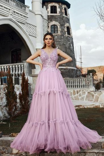 Lavender Evening Dress Long V Neck Ball Gowns Prom Dresses online_2