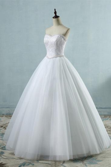 Bradyonlinewholesale Affordable Strapless Tulle Lace Wedding Dresses Sweetheart Sleeveless Bridal Gowns with Pearls Online_3