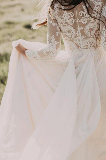 Long Sleeves Floor-Length Applique Tulle A-Line Scoop Wedding Dresses_4