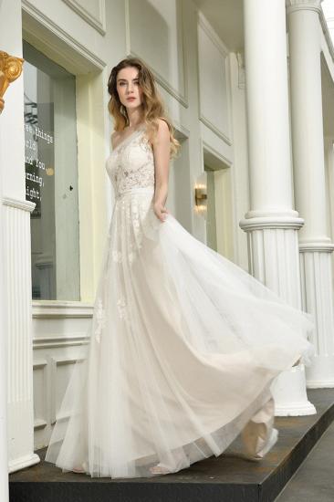 Summer A-Line One Shoulder Tulle Lace Ivory Wedding Dress Online_5