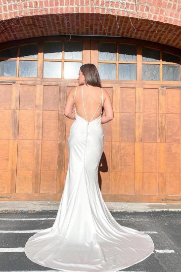 White Floor-Length Spaghetti Strap Open-Back Satin Mermaid Wedding Dress_2
