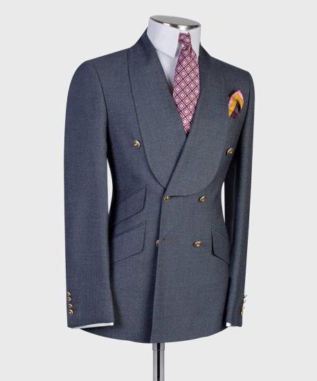 Latest Dark Gray Shawl Lapel Double Breasted Men's Suit_2
