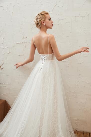 Affordable Tulle V-Neck Long Wedding Dress with Appliques_4