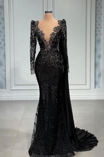 Elegant Evening Dresses With Sleeves | Black lace prom dresses