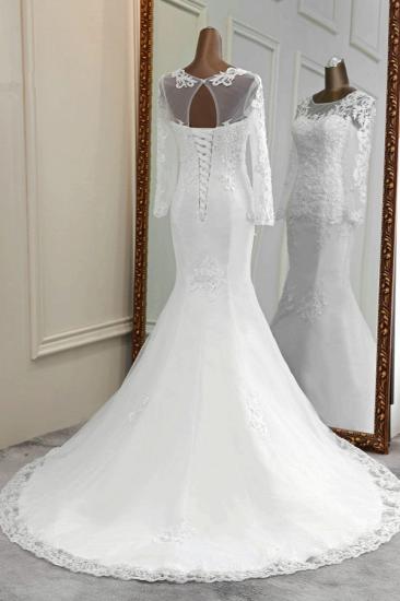 Bradyonlinewholesale Elegant Jewel Lace Mermaid White Wedding Dresses Long Sleeves Appliques Bridal Gowns_2