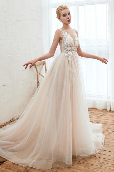 Unique Tulle V-Neck Ivory Affordable Wedding Dress with Appliques_7