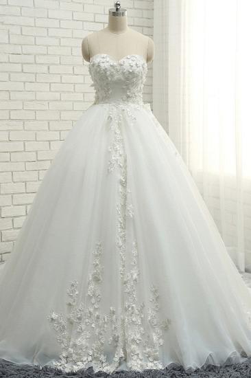 Bradyonlinewholesale Gorgeous Sweatheart White Wedding Dresses With Appliques A line Tulle Ruffles Bridal Gowns Online