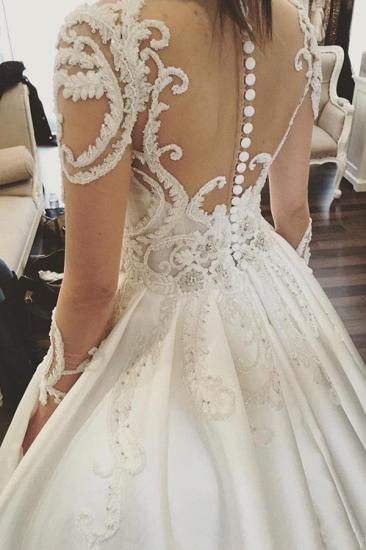 Luxury White Long sleeve A-line Sparkle Beaded Chapel Train Wedding Dress Online with Lace Appliques_4
