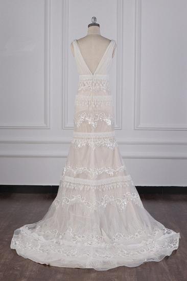 Bradyonlinewholesale Gorgeous V-Neck Tulle Beadings Wedding Dress Sheath Seuqined Bridal Gowns with Tassels On Sale_2