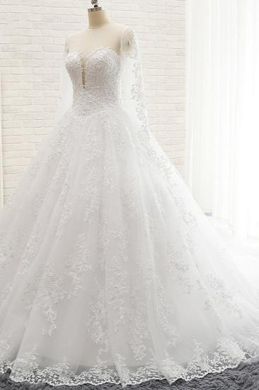 Bradyonlinewholesale Stylish Longsleeves A line Lace Wedding Dresses Tulle Ruffles Bridal Gowns With Appliques Online