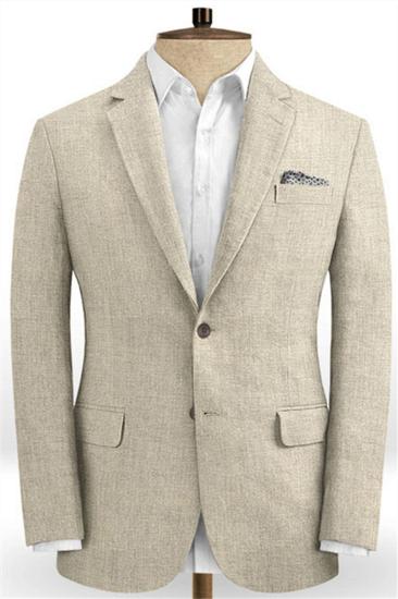 Khaki Linen Two Piece Summer Beach Wedding Mens Suit |  Groom Two Piece Tuxedo Online_1