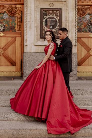 Red A-Line Sleeveless Floor Length Lace Wedding Dress_3