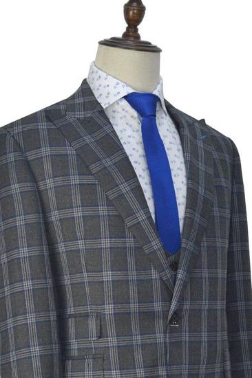 Soft Dark Grey Oversized Check Mens Suit | Mens Peak Lapel Three Piece Suit_3