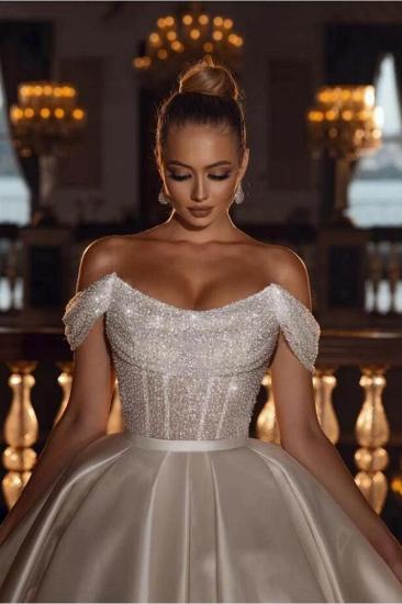 Luxurious Off-Shoulder Glitter Sequin Ball Gown｜Wedding Beaded A-Line New Wedding Dress_2