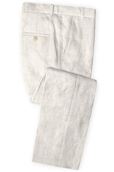 Ivory Linen Wedding Groom Suit | Two Tuxedos with Notched Lapels on sale_3