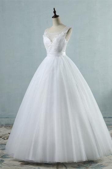 Bradyonlinewholesale Chic Square Neckling Sleeveless Wedding Dresses White Tulle Lace Bridal Gowns On Sale_3